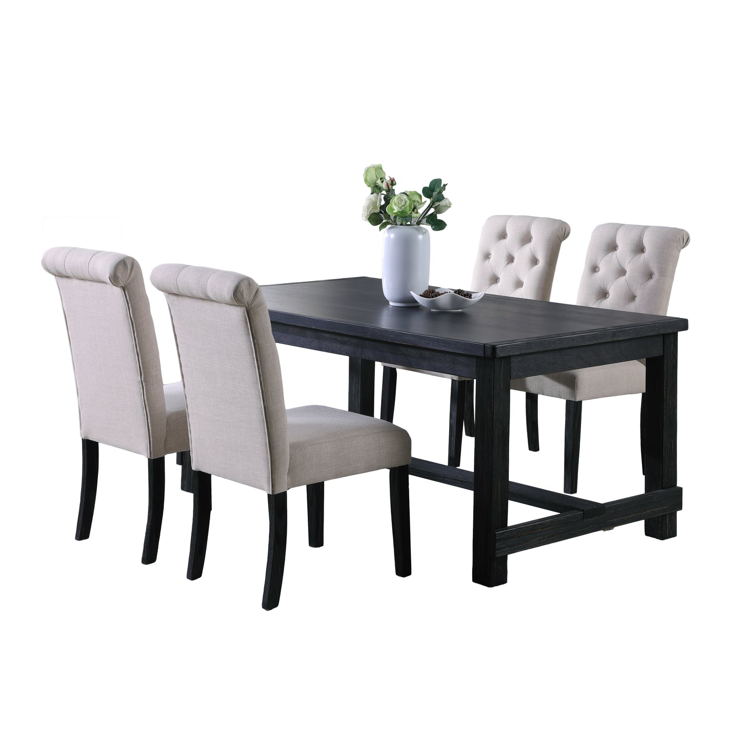 Roundhill Furniture Leviton 5-Piece Dining Set, 30’’Height Table with 4 Chairs