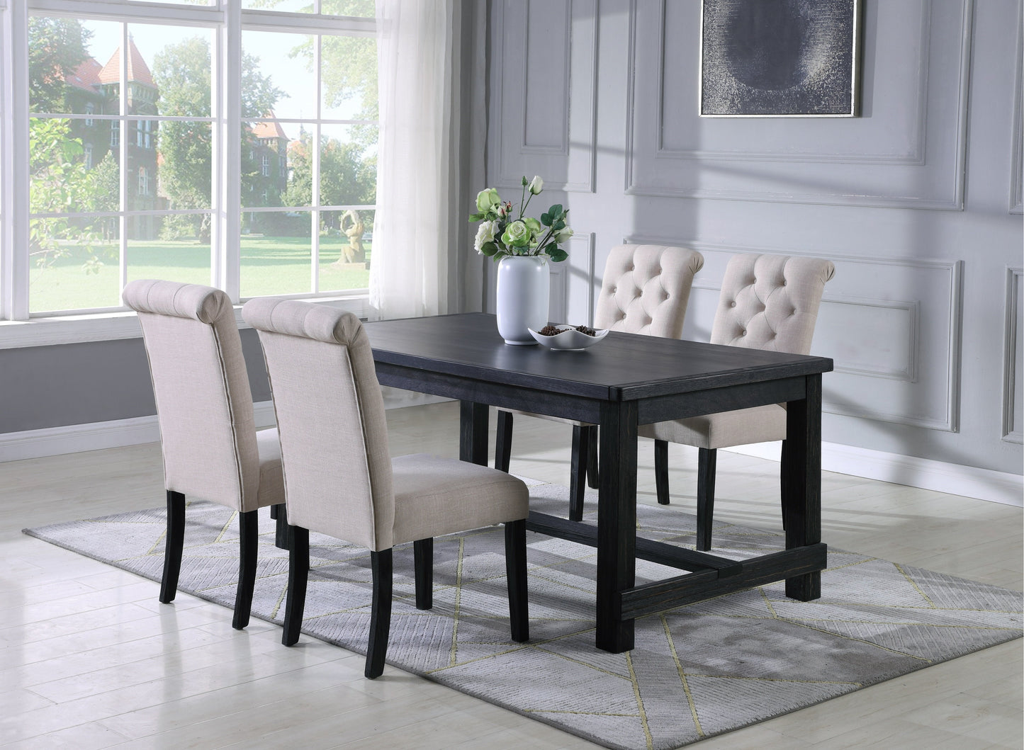 Roundhill Furniture Leviton Urban Style Dining Set: Table and 4 Chairs