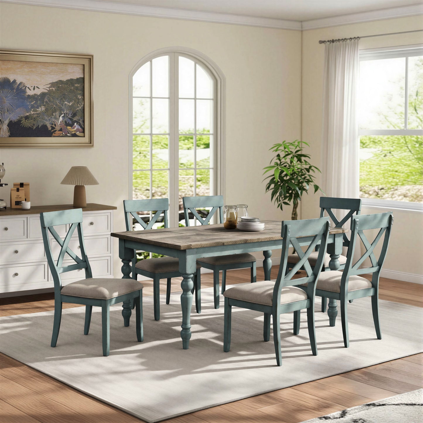 Prato 7-Piece Dining Table Set with Cross Back Chairs