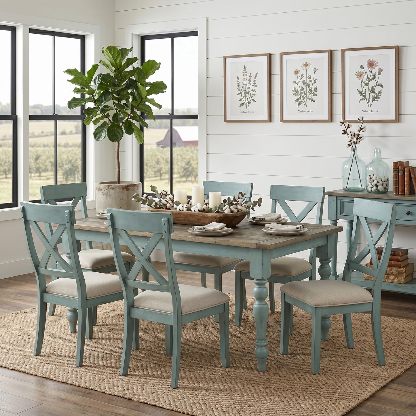 Prato 7-Piece Dining Table Set with Cross Back Chairs