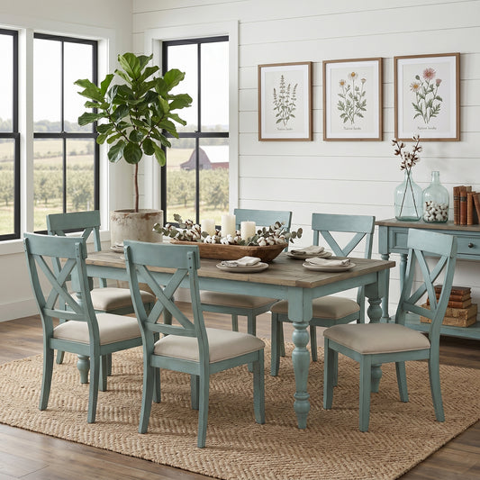 Prato 7-Piece Dining Table Set with Cross Back Chairs
