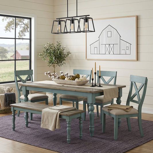 Prato 6-Piece Dining Table Set with Cross Back Chairs and Dining Bench