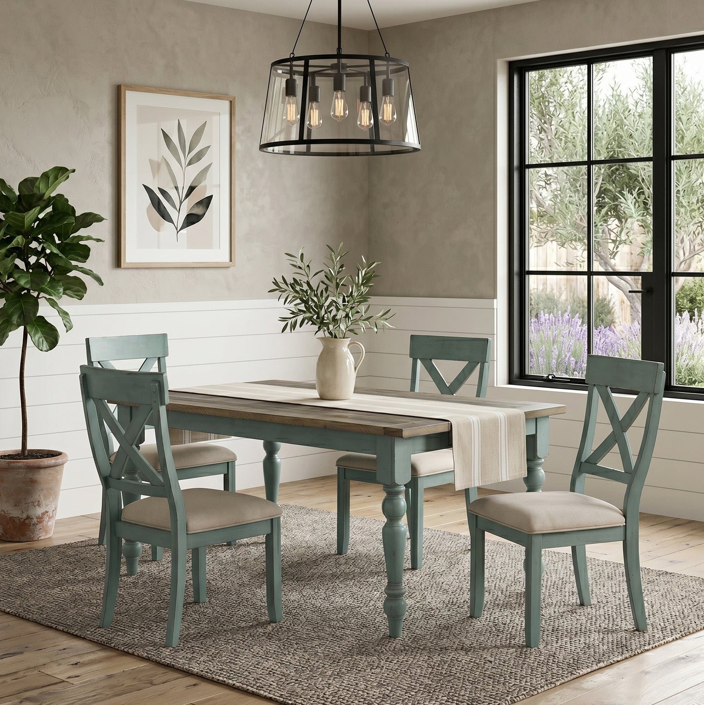 Prato 5-Piece Dining Table Set with Cross Back Chairs