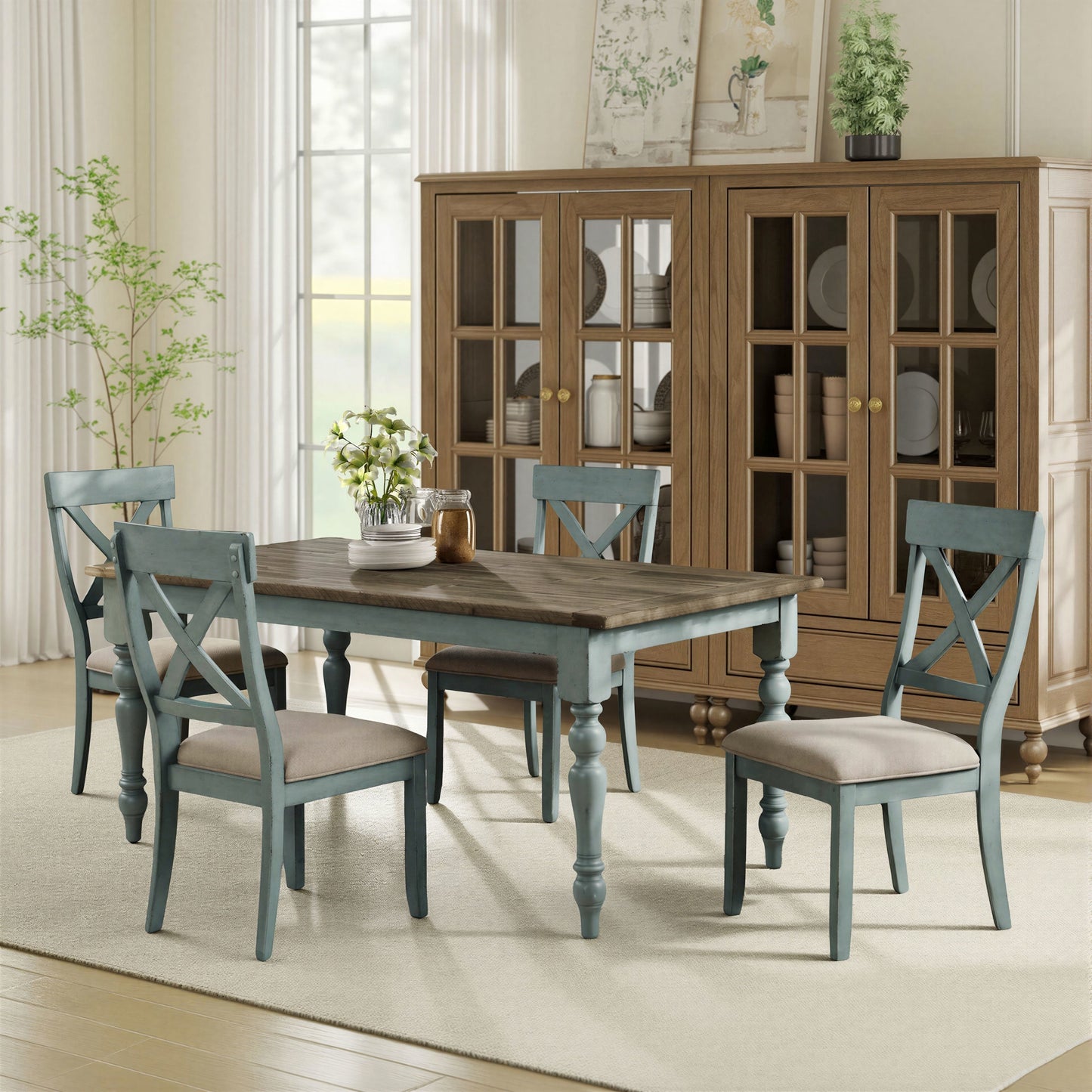 Prato 5-Piece Dining Table Set with Cross Back Chairs
