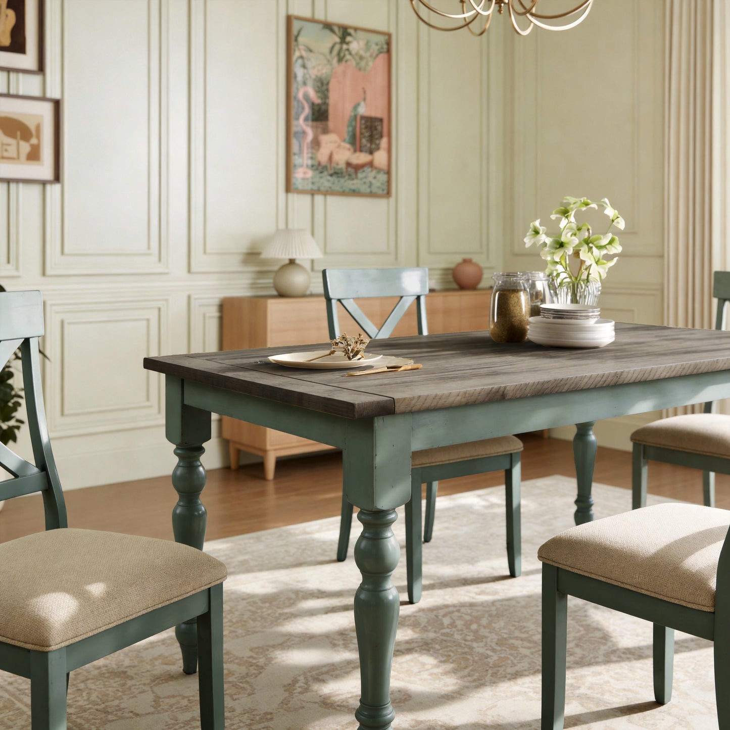 Prato 5-Piece Dining Table Set with Cross Back Chairs
