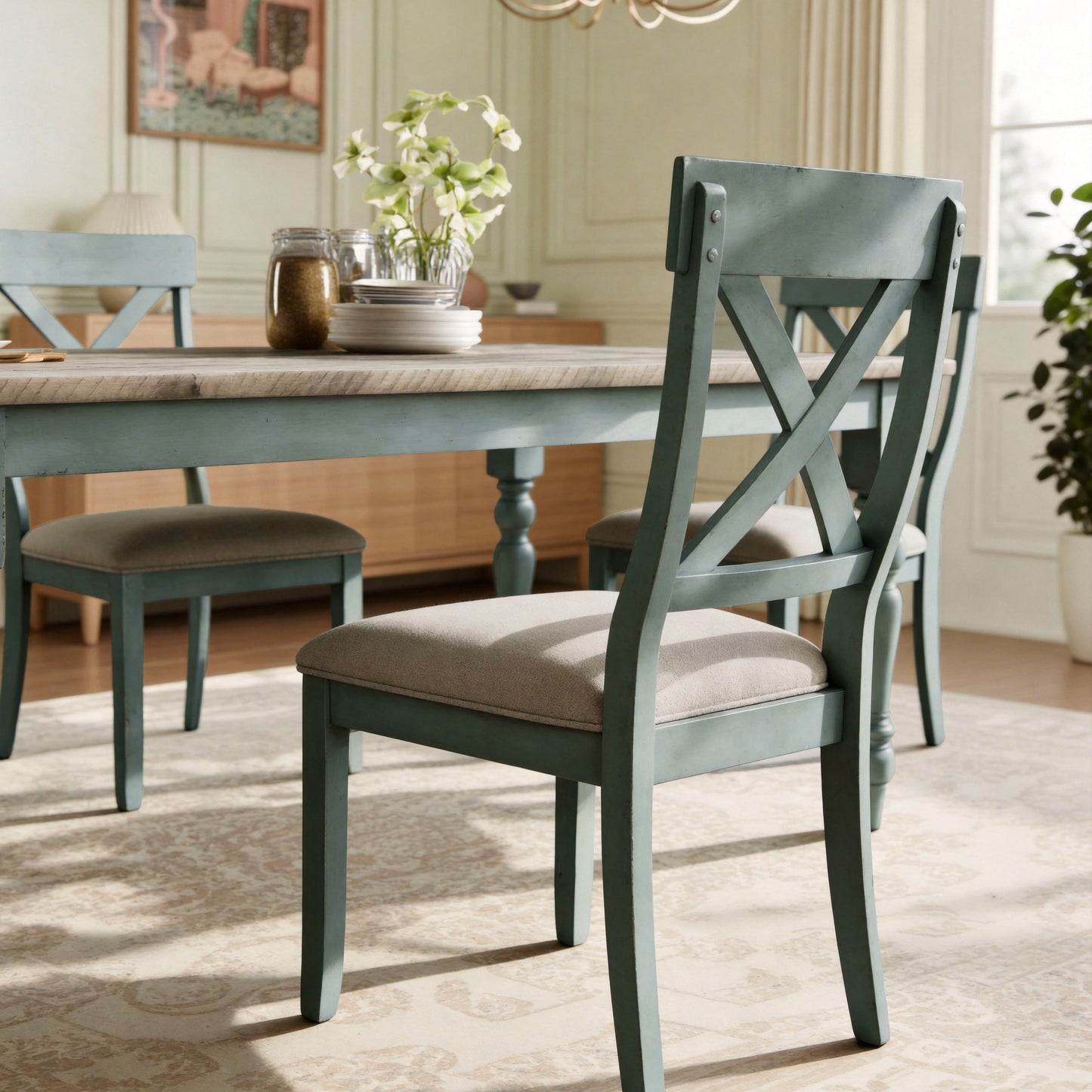 Prato 7-Piece Dining Table Set with Cross Back Chairs