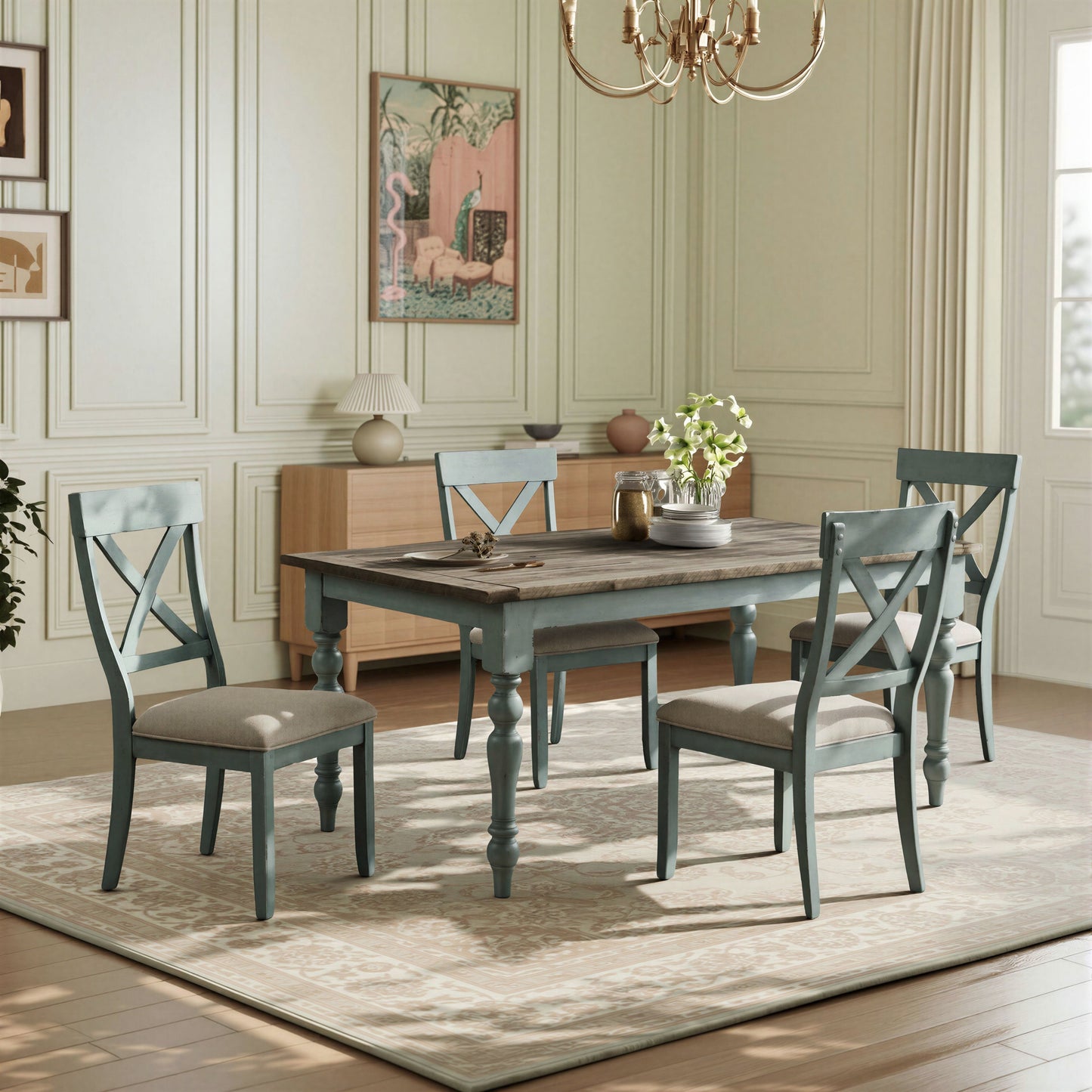 Prato 5-Piece Dining Table Set with Cross Back Chairs