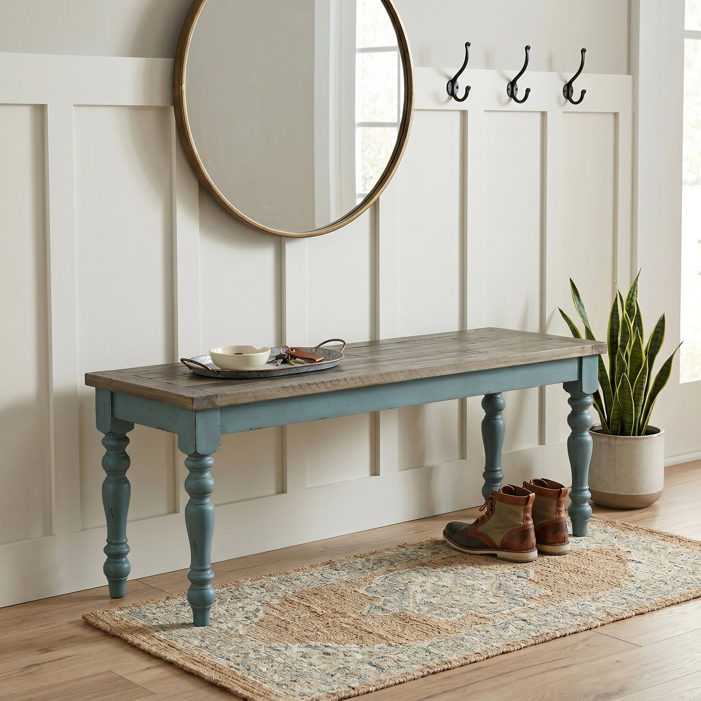 Prato 6-Piece Dining Table Set with Cross Back Chairs and Dining Bench