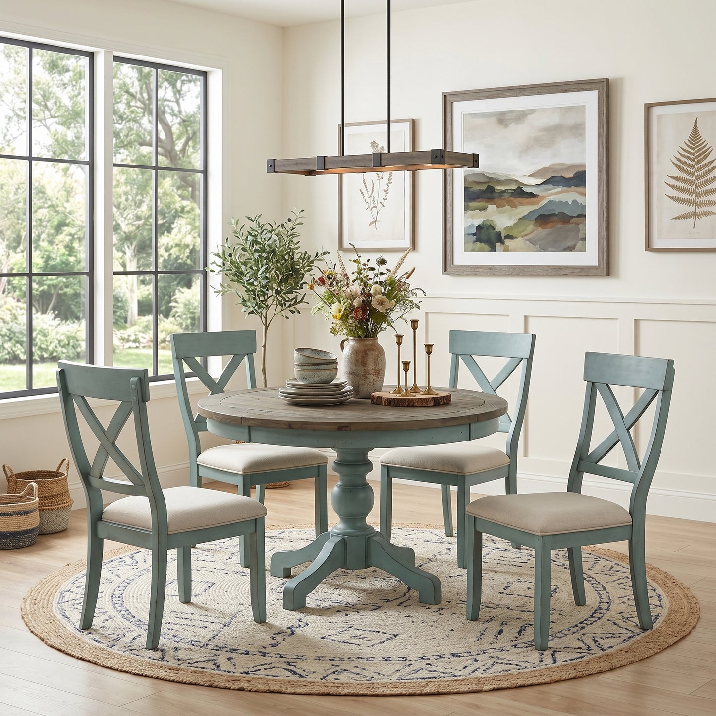 Prato 5-Piece Round Dining Table Set with Cross Back Chairs