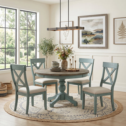 Prato 5-Piece Round Dining Table Set with Cross Back Chairs