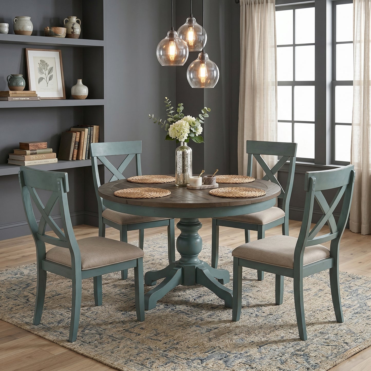 Prato 5-Piece Round Dining Table Set with Cross Back Chairs