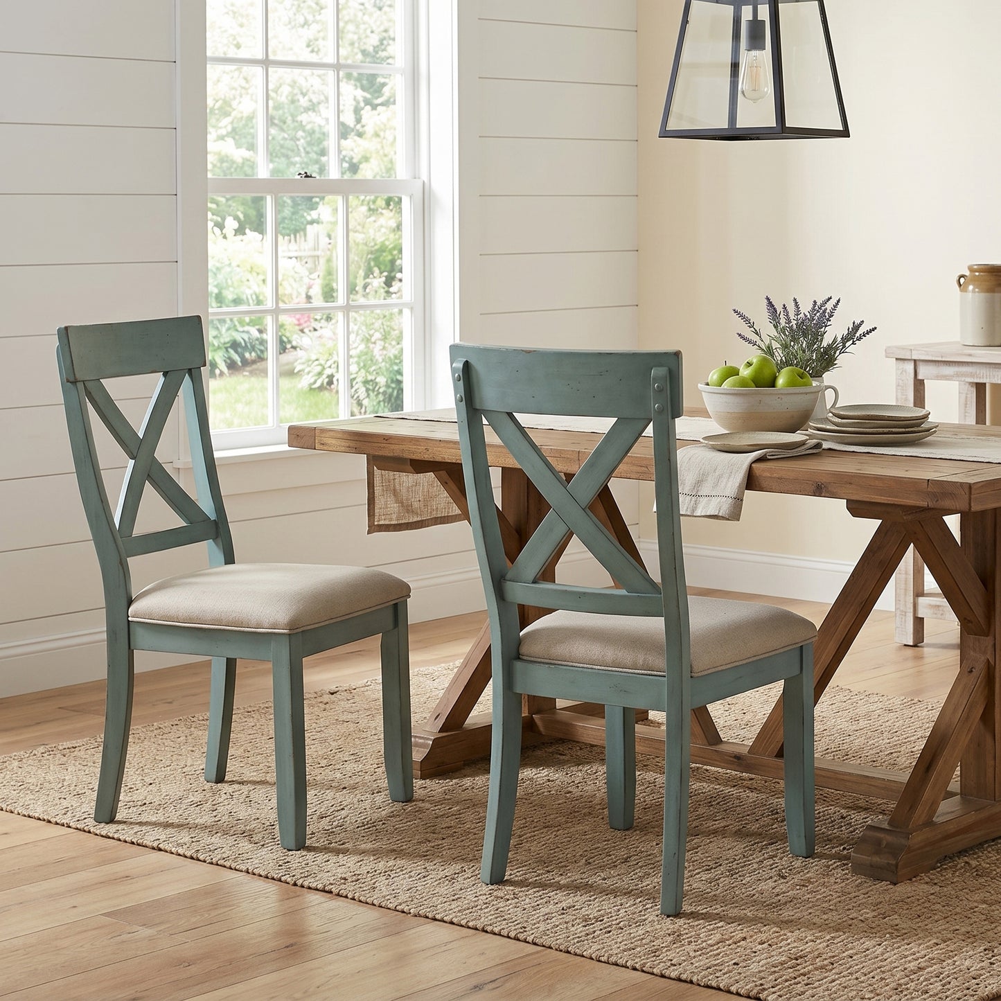 Prato Two-Tone Wood Cross Back Upholstered Dining Chairs, Set of 2