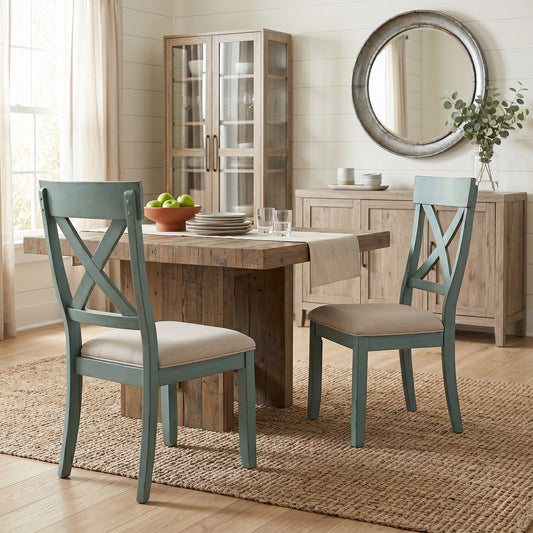 Prato Two-Tone Wood Cross Back Upholstered Dining Chairs, Set of 2