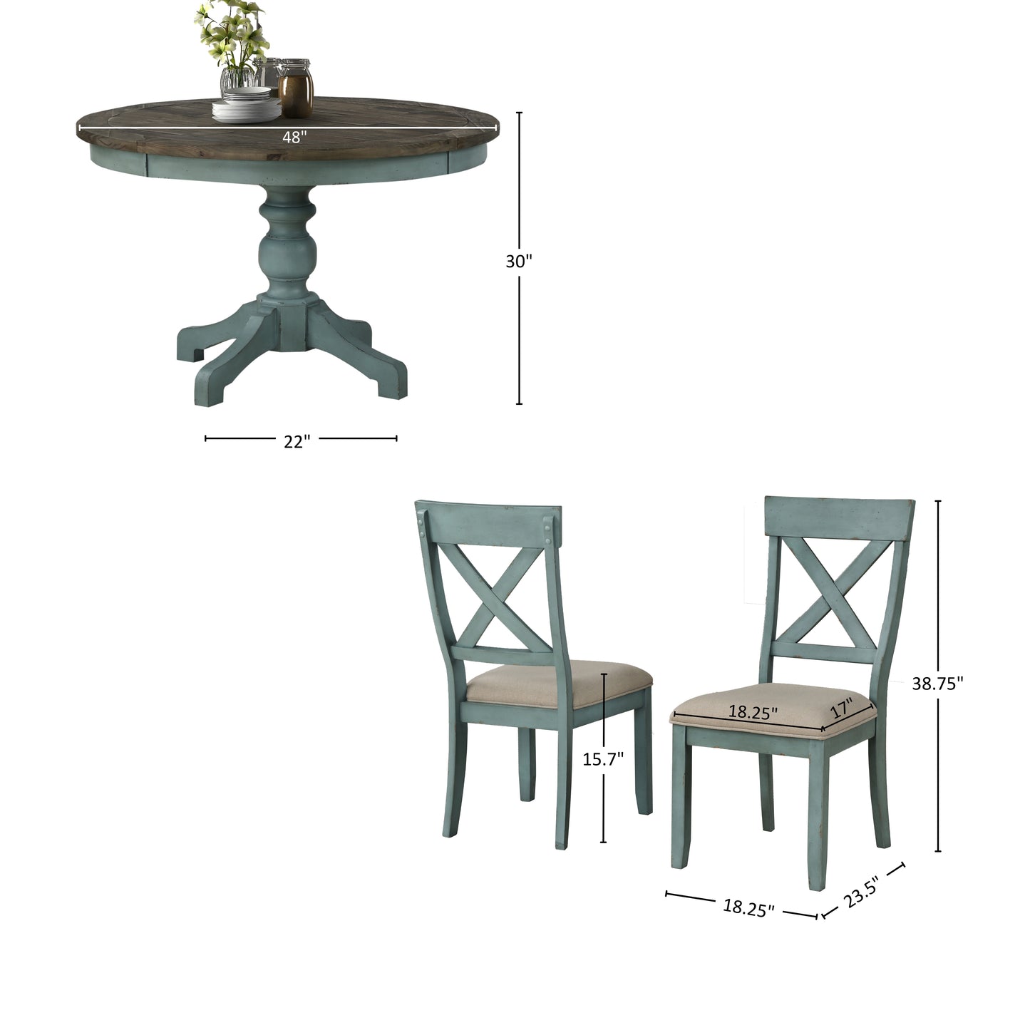 Prato 5-Piece Round Dining Table Set with Cross Back Chairs