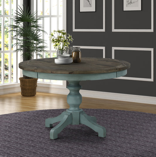 Prato Round Blue and Brown Two-Tone Finish Wood Dining Table