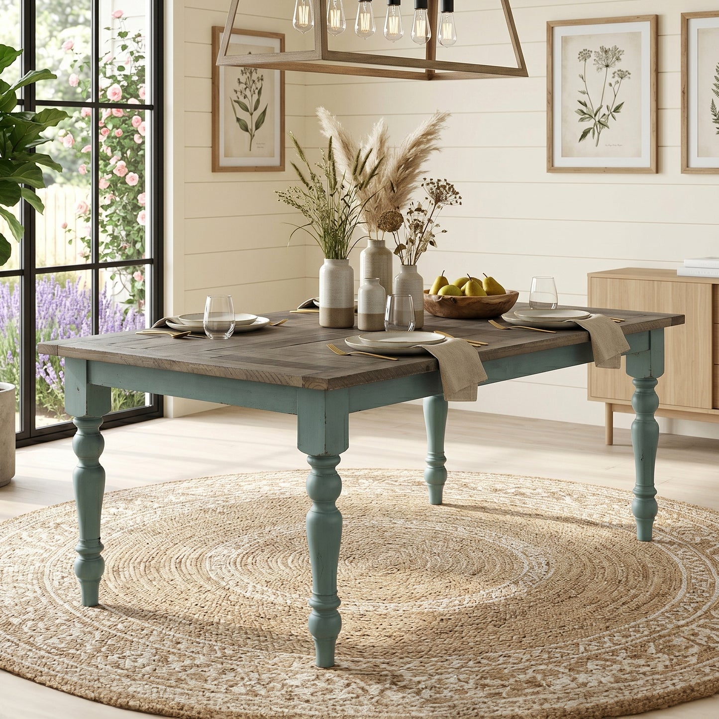 Prato Blue and Brown Two-Tone Finish Wood Dining Table