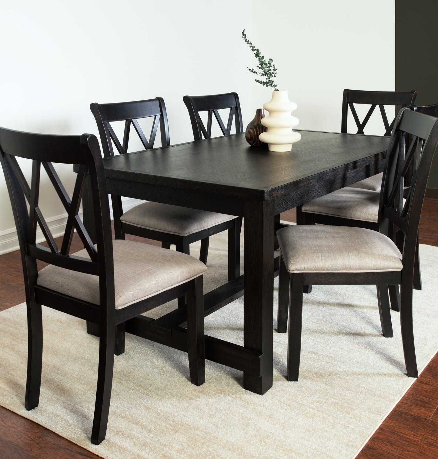 Hensfield Contemporary 7-Piece Dining Set, Dining Table with 6 Cross-back Chairs, Rich Black