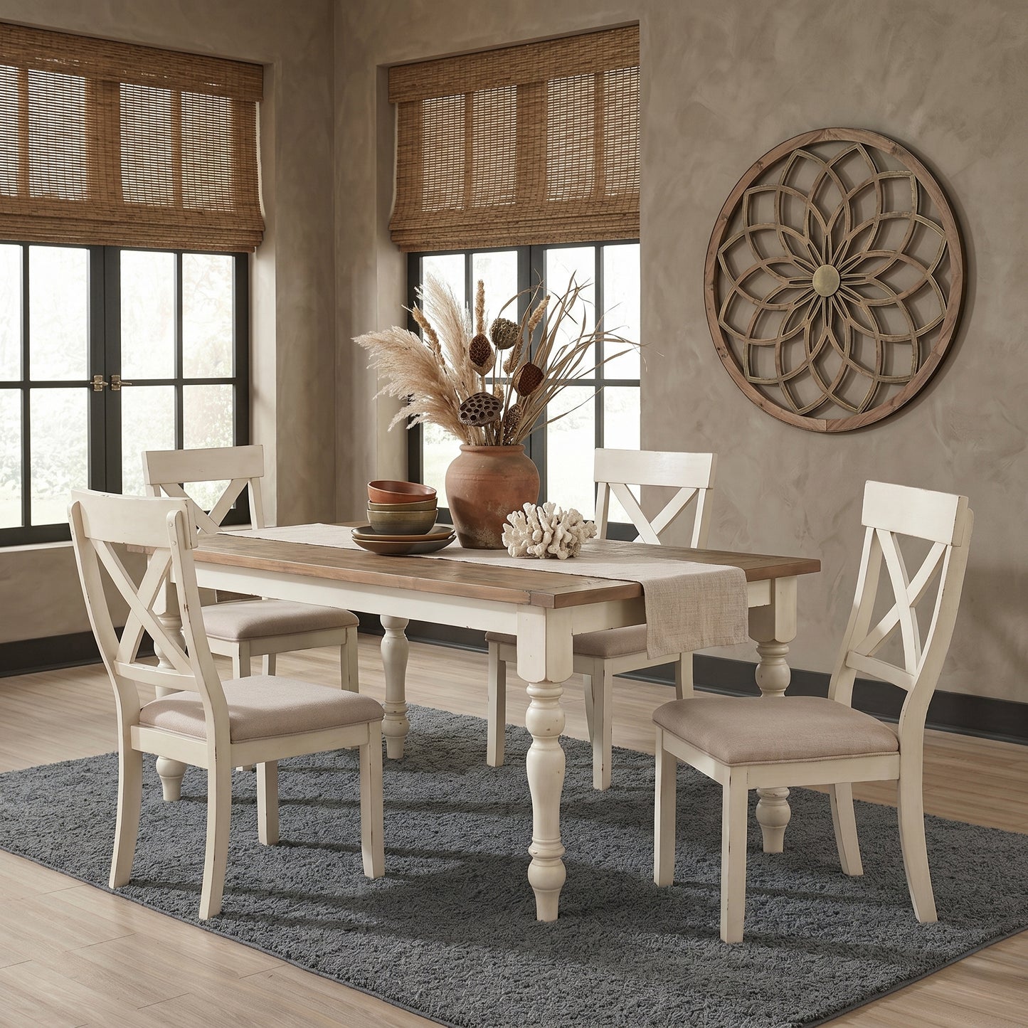 Prato Wood Cross Back Upholstered Dining Chairs, Set Of 2, Antique White