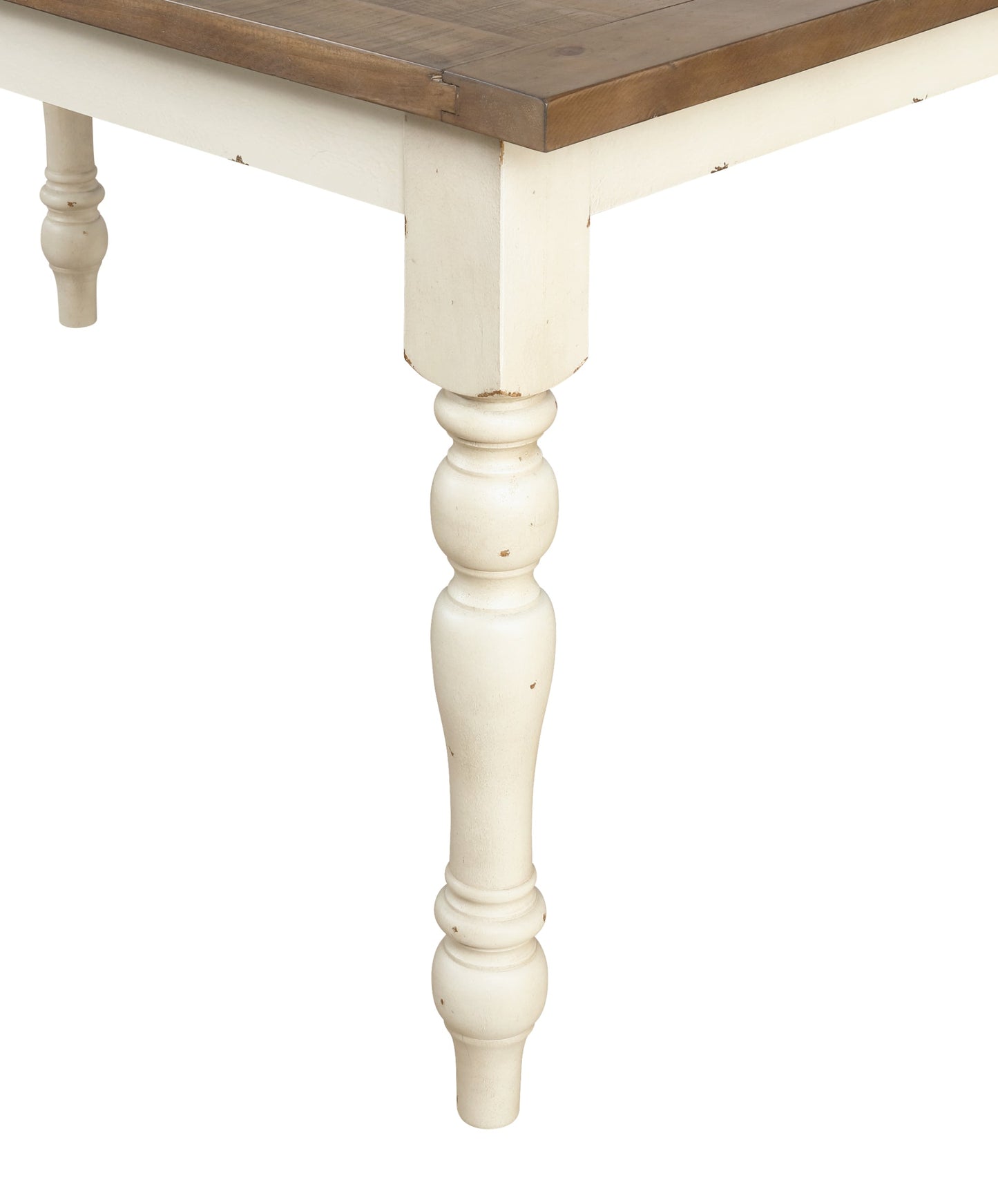 Prato Antique White and Distressed Oak Two-tone Finish Wood Dining Table