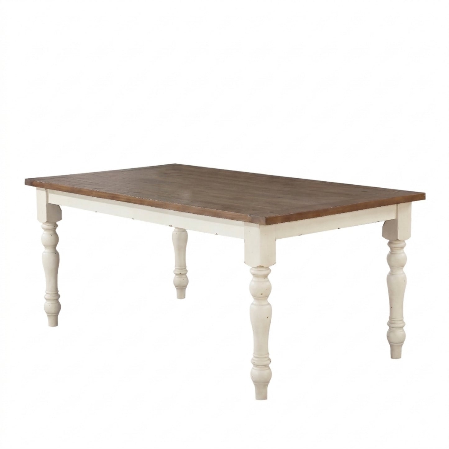 Prato Antique White and Distressed Oak Two-tone Finish Wood Dining Table