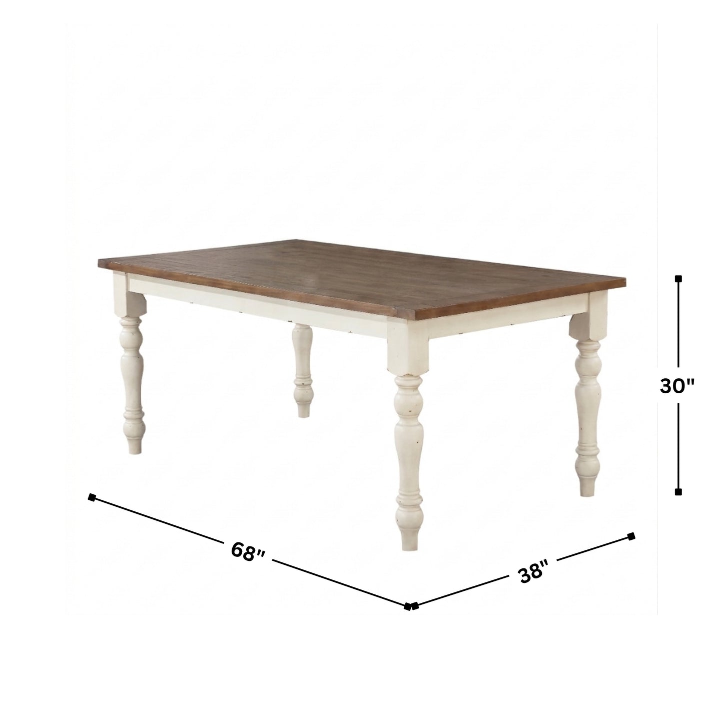 Prato Antique White and Distressed Oak Two-tone Finish Wood Dining Table