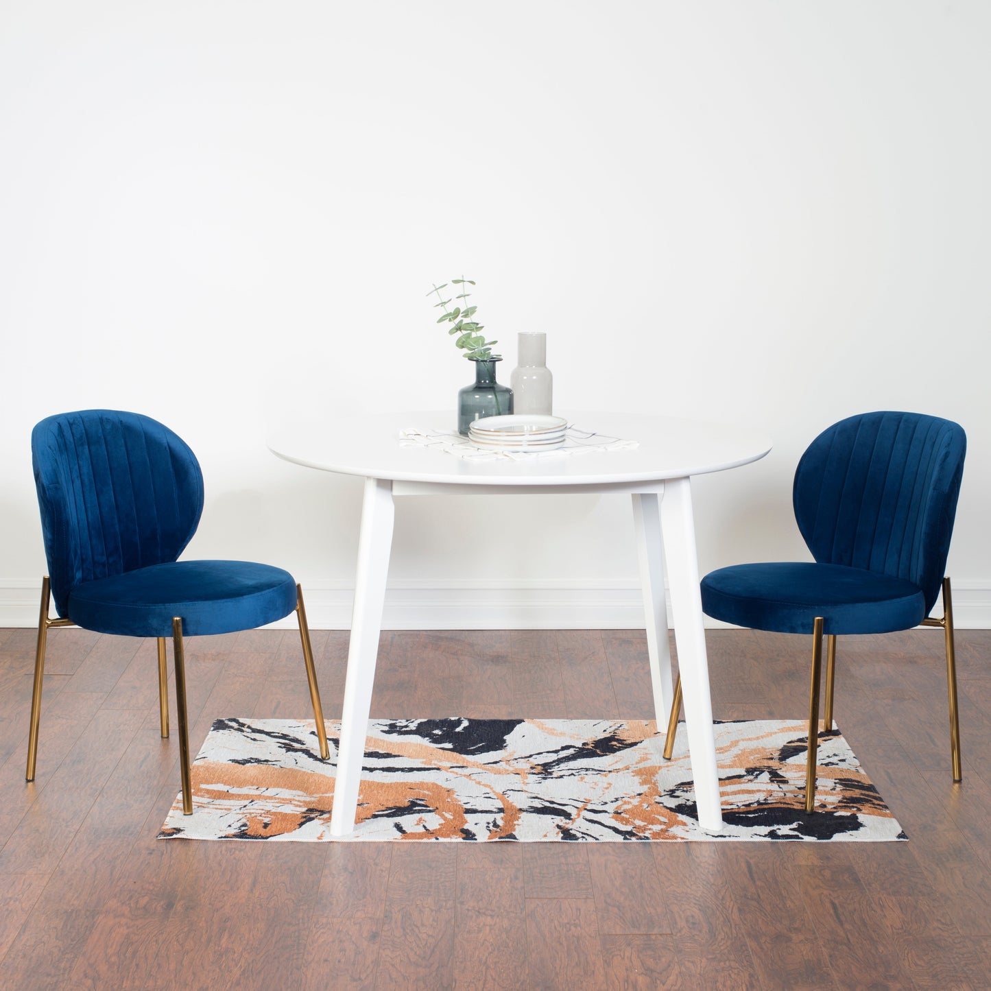Amoa Contemporary 3-Piece Dining Set, White Round Dining Table with 2 Chairs