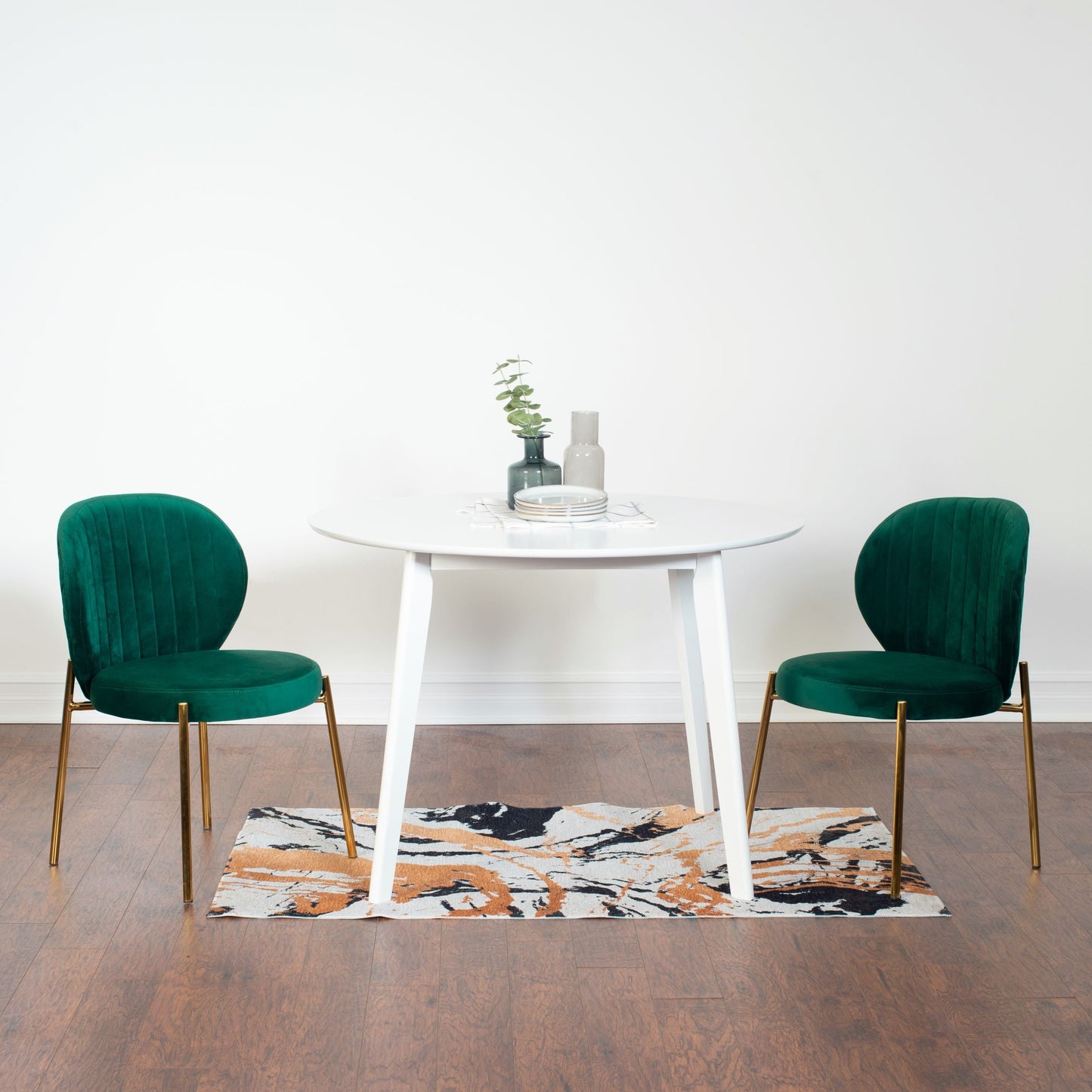 Amoa Contemporary 3-Piece Dining Set, White Round Dining Table with 2 Chairs