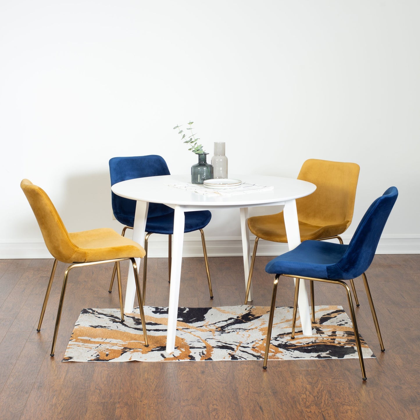 Aufurr Contemporary 5-Piece Dining Set, White Round Dining Table with 4 Chairs
