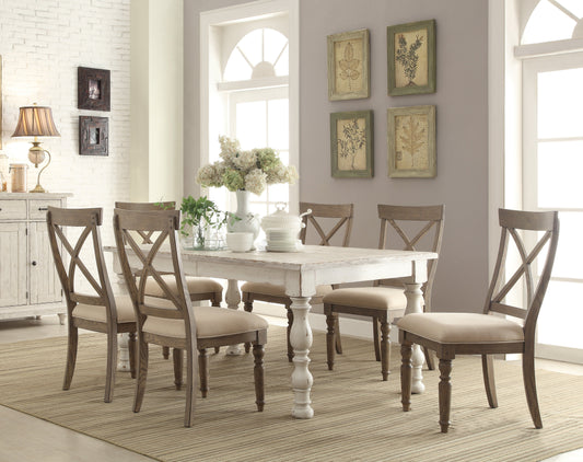 Trani Weathered Worn White 7-Piece Dining Set with Extendable Table