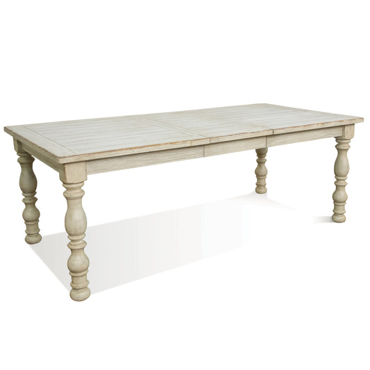 Trani Weathered Worn White Wood Dining Table with Extension Leaf