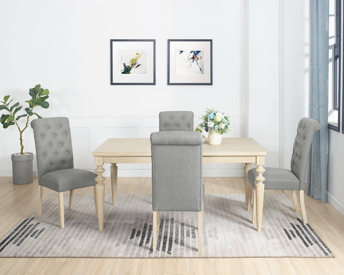 Amonia 5-piece Dining Set, Turned-Leg Dining Table with 4 Tufted Chairs