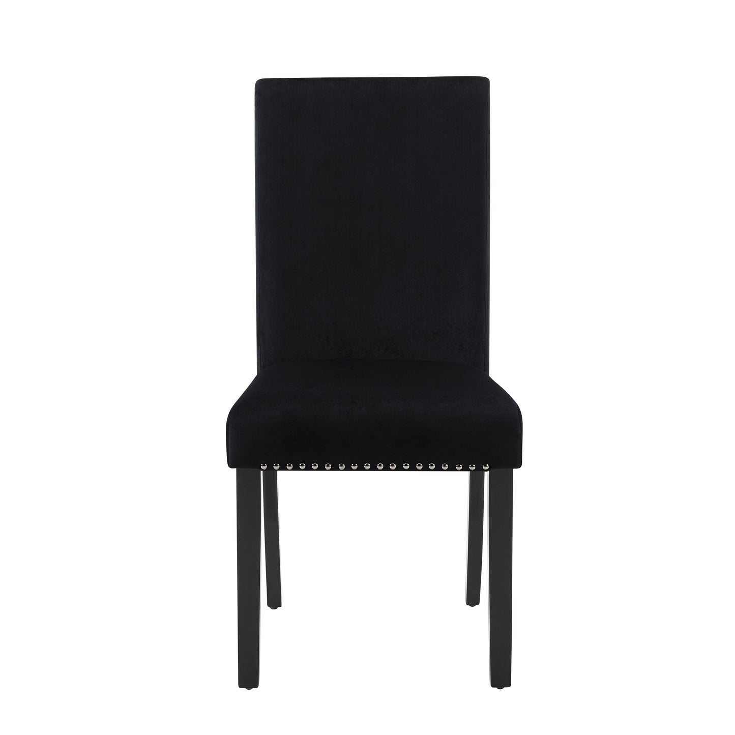 Cobre Contemporary Faux Marble Dining Table with 4 Velvet Nailhead Trim Dining Chairs, Black