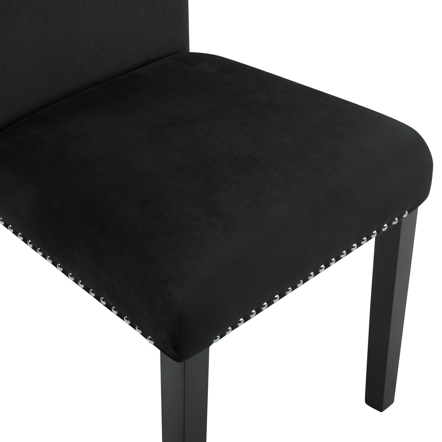 Cobre Contemporary Faux Marble Dining Table with 4 Velvet Nailhead Trim Dining Chairs, Black