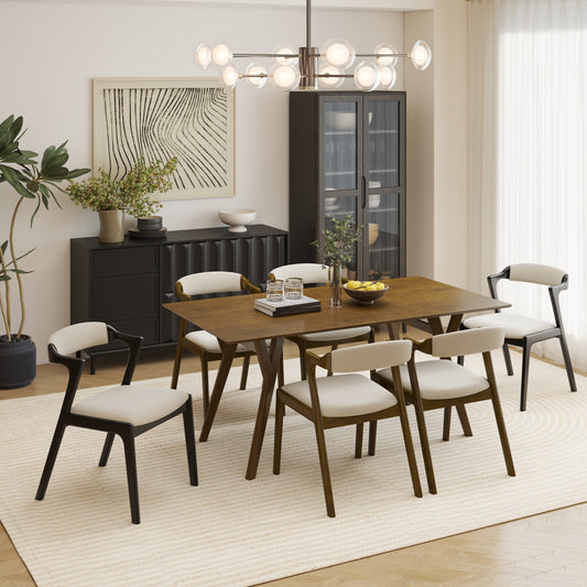 Roundhill Furniture Lavin Modern 5-Piece Dining Set, Dining Table with 2 Walnut and 2 Black Chairs
