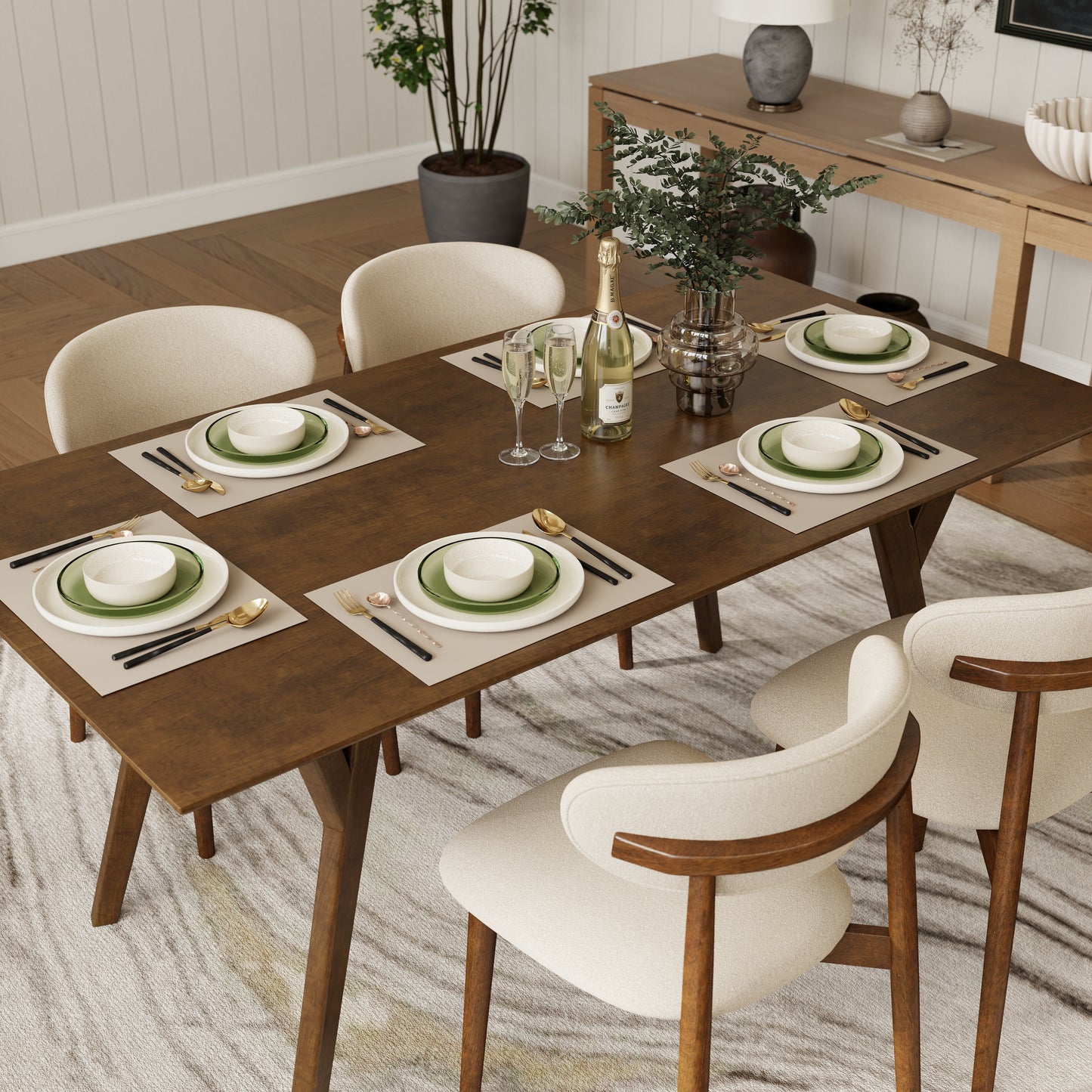 Roundhill Furniture Lavin 5-Piece Dining Set, Contemporary Dining Table with 4 Stylish Chairs, Walnut Finish