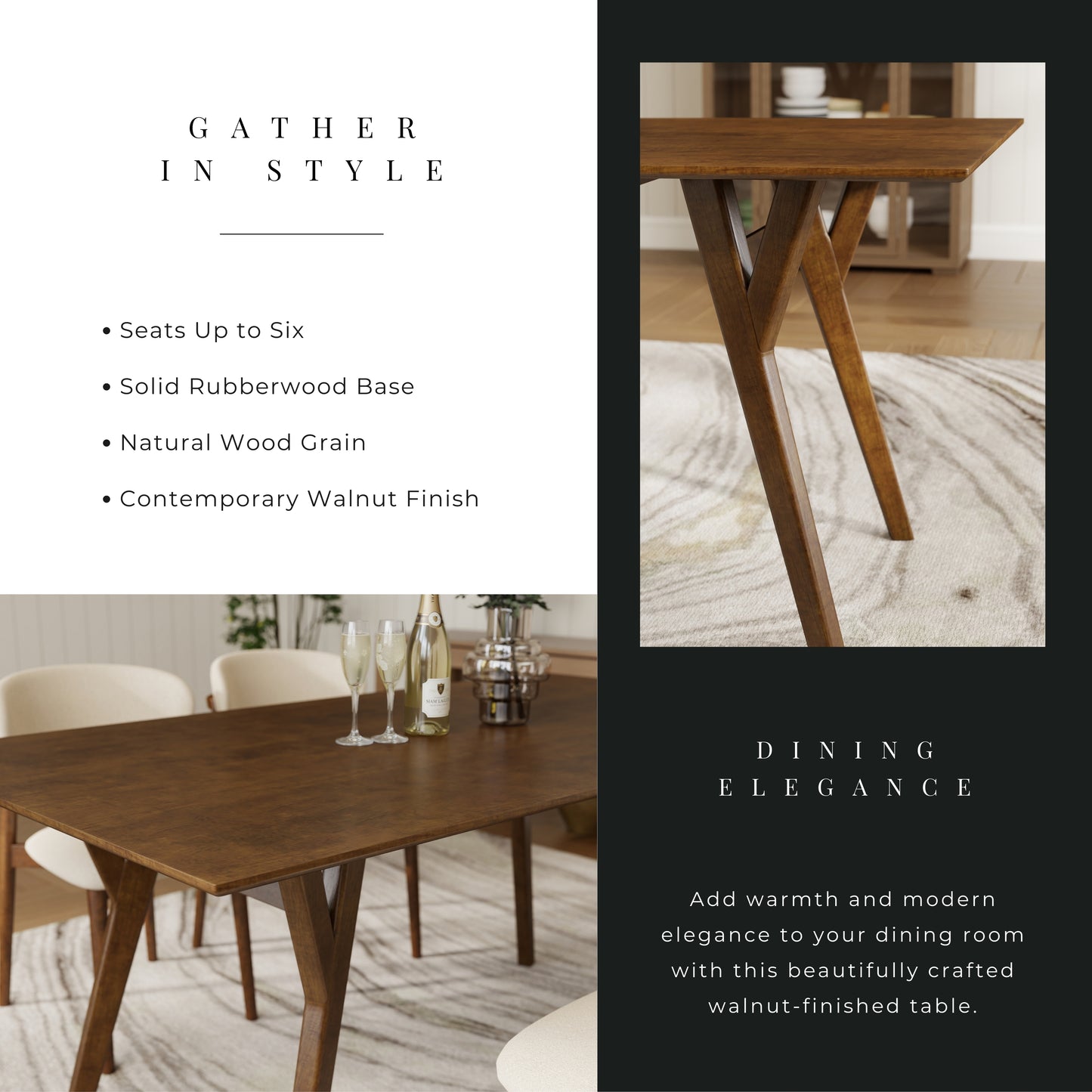 Roundhill Furniture Lavin 5-Piece Dining Set, Contemporary Dining Table with 4 Stylish Chairs, Walnut Finish