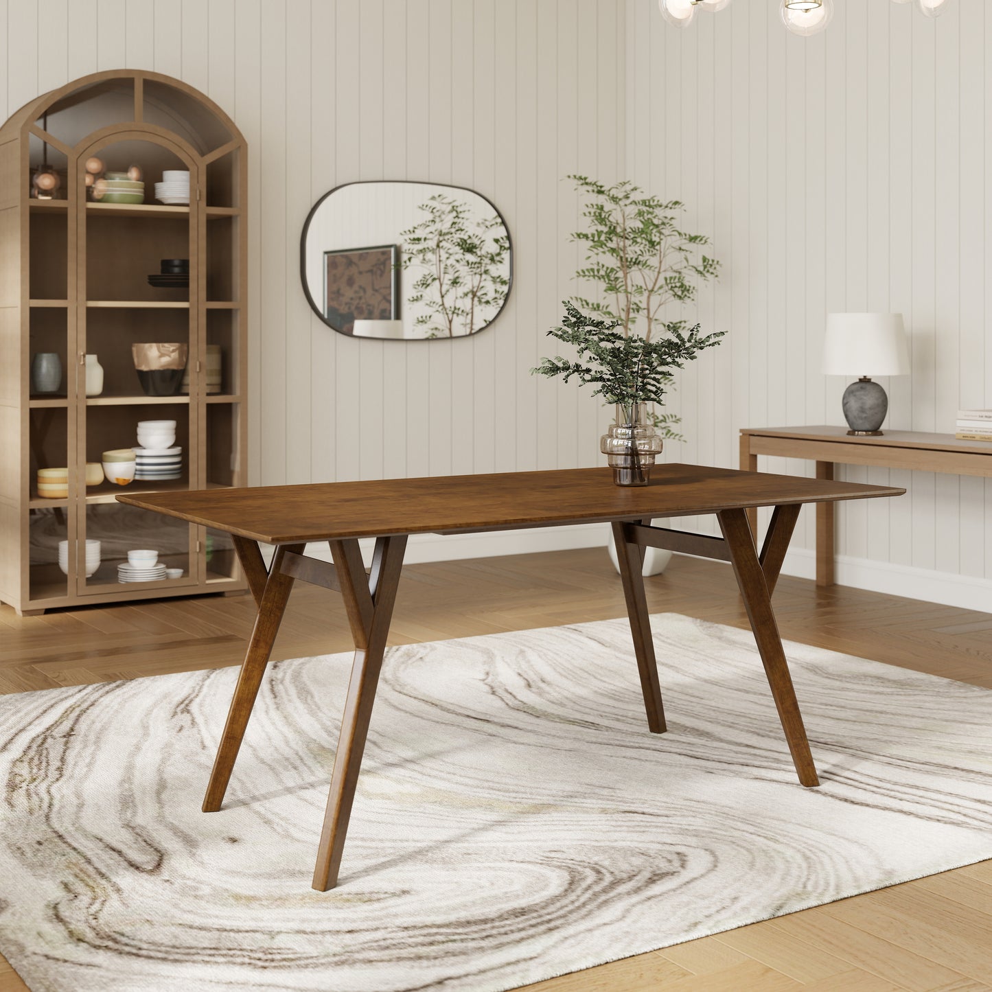 Roundhill Furniture Lavin 5-Piece Dining Set, Contemporary Dining Table with 4 Stylish Chairs, Walnut Finish