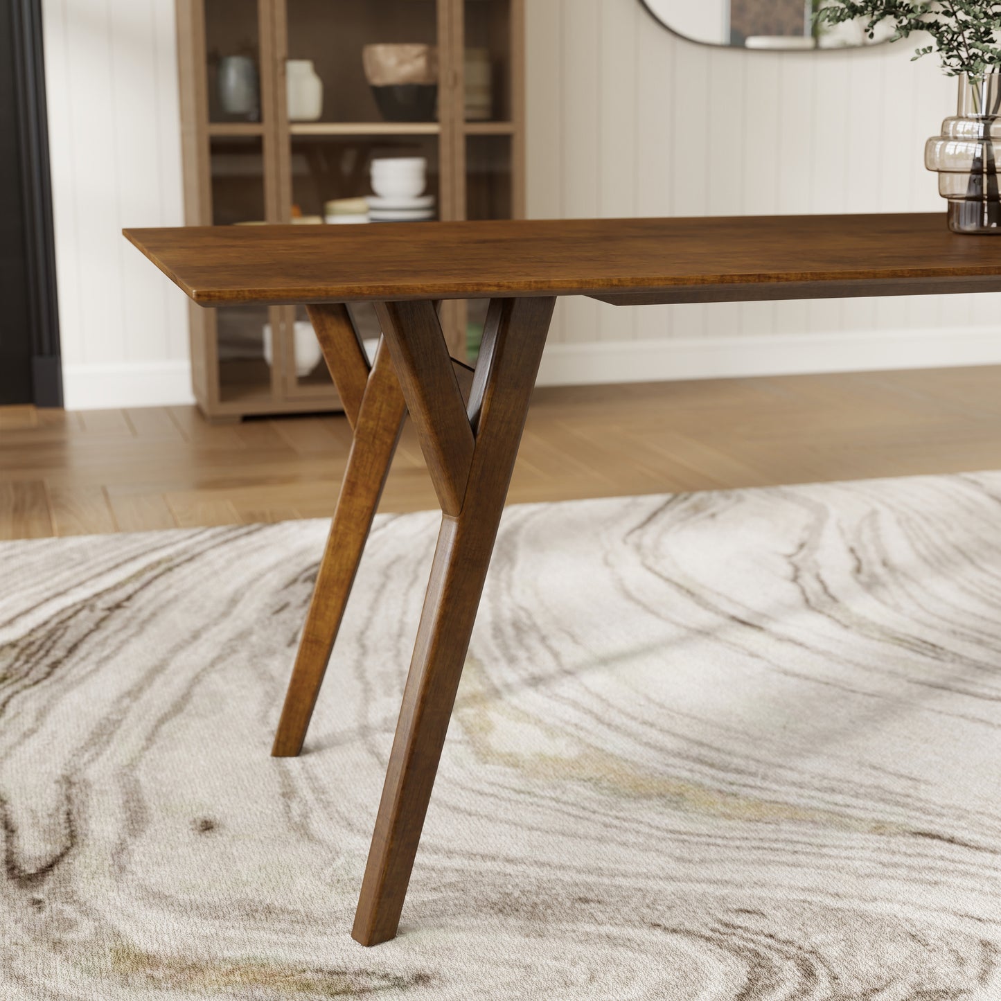 Roundhill Furniture Lavin 5-Piece Dining Set, Contemporary Dining Table with 4 Stylish Chairs, Walnut Finish