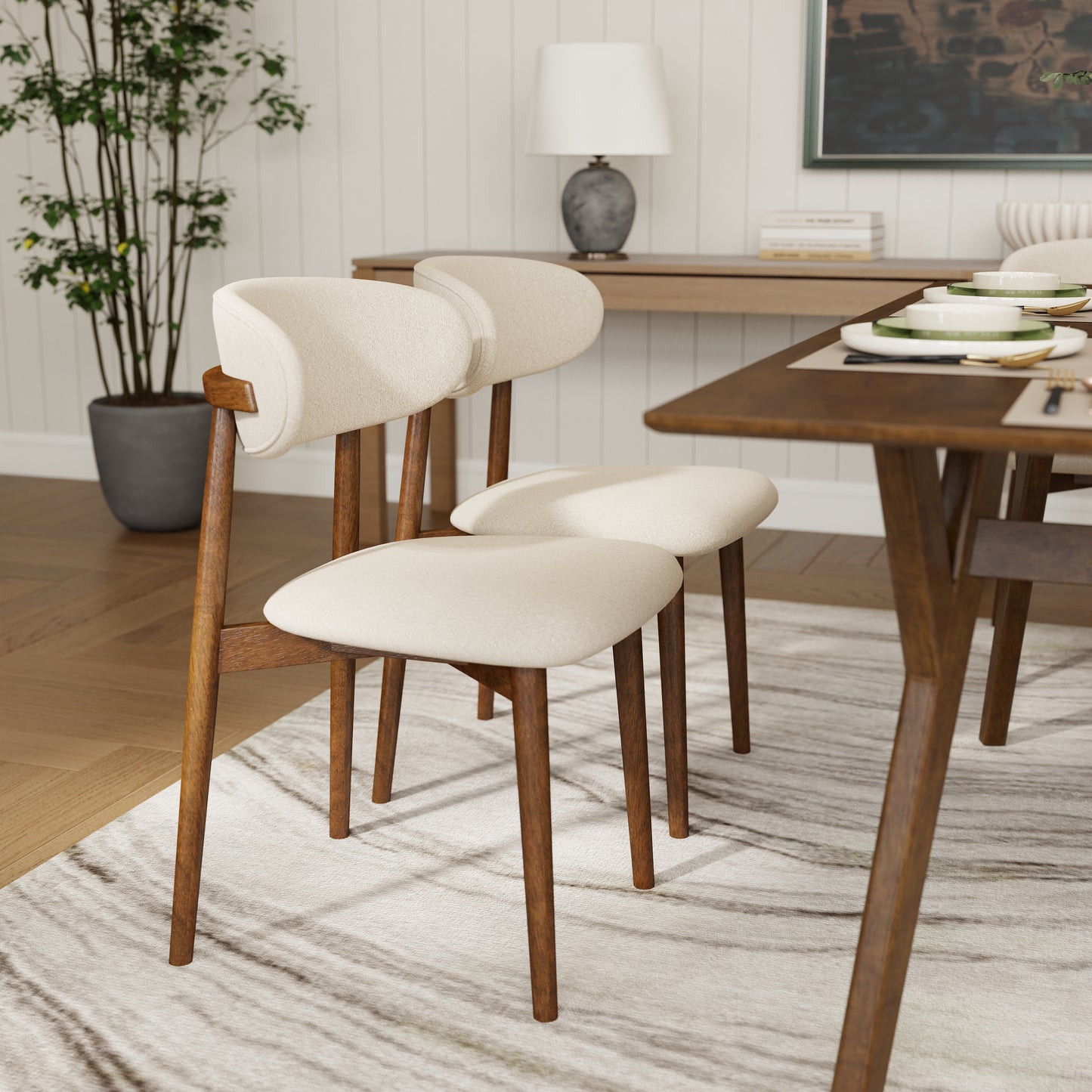 Roundhill Furniture Lavin 5-Piece Dining Set, Contemporary Dining Table with 4 Stylish Chairs, Walnut Finish