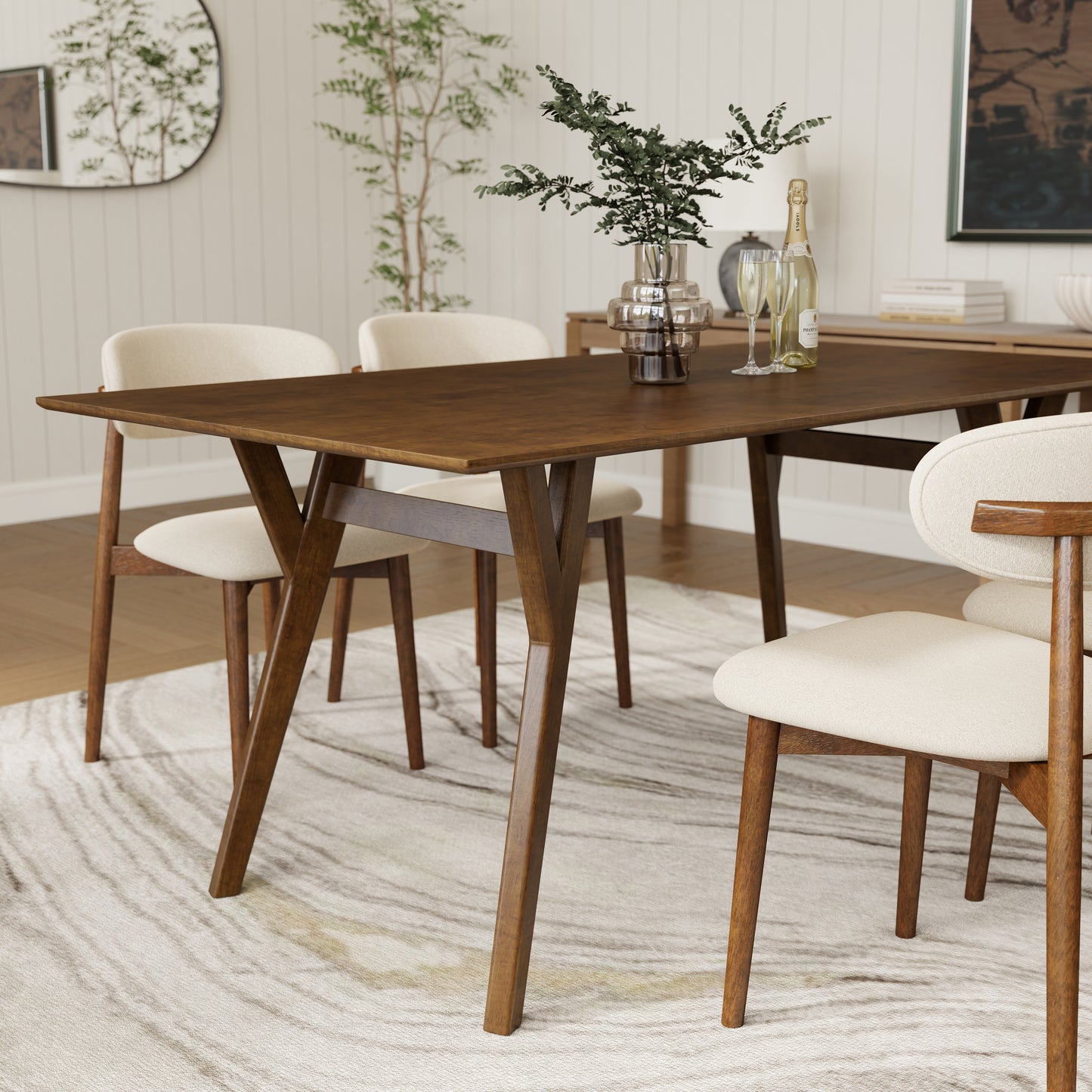Roundhill Furniture Lavin 7-Piece Dining Set, Contemporary Dining Table with 6 Stylish Chairs, Walnut Finish