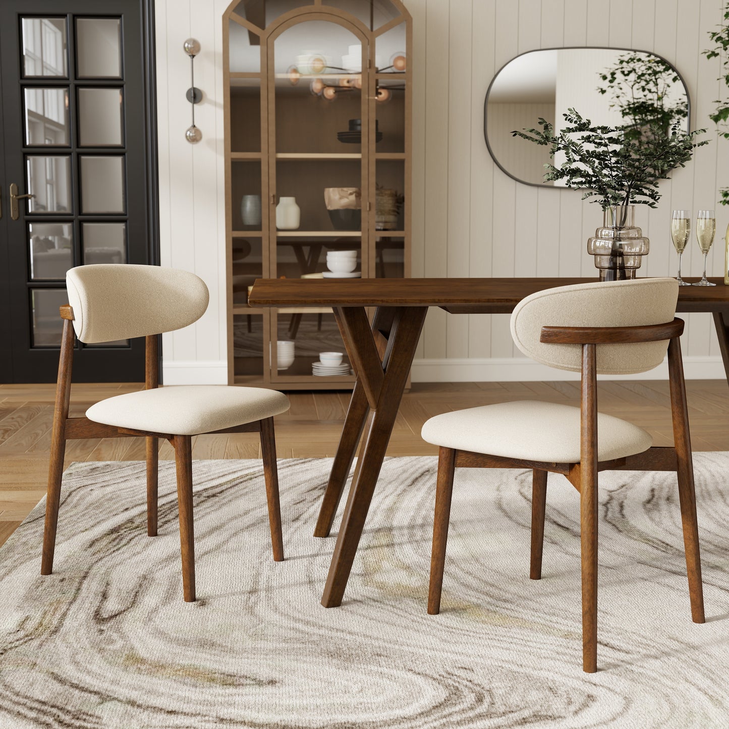 Roundhill Furniture Lavin 7-Piece Dining Set, Contemporary Dining Table with 6 Stylish Chairs, Walnut Finish
