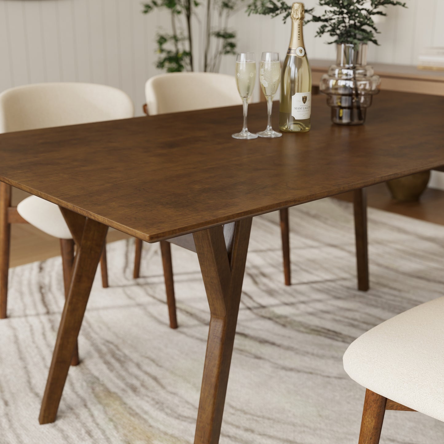 Roundhill Furniture Lavin 7-Piece Dining Set, Contemporary Dining Table with 6 Stylish Chairs, Walnut Finish