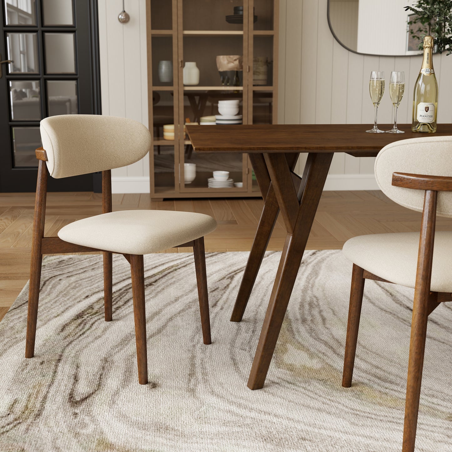 Roundhill Furniture Lavin 7-Piece Dining Set, Contemporary Dining Table with 6 Stylish Chairs, Walnut Finish