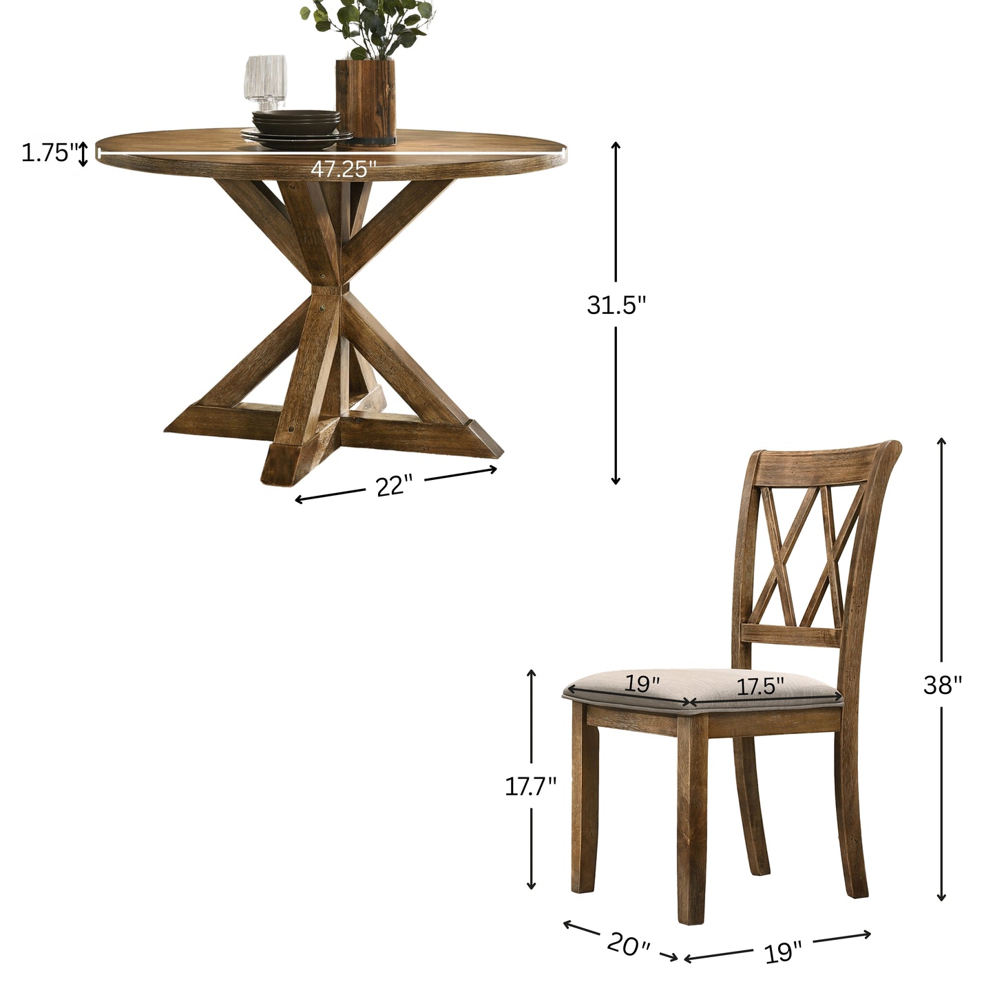 Roundhill Furniture Windvale Cross-Buck Wood 5-Piece Dining Set