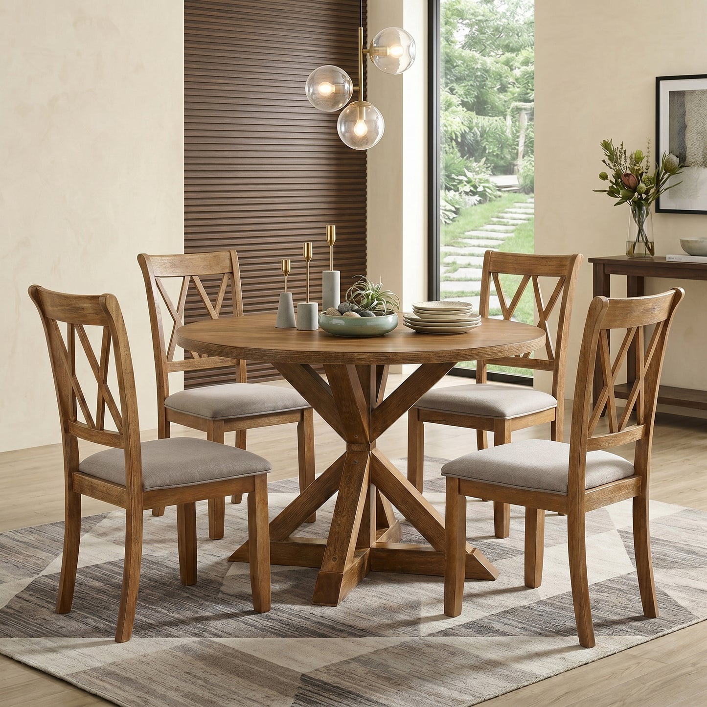 Roundhill Furniture Windvale Cross-Buck Wood 5-Piece Dining Set