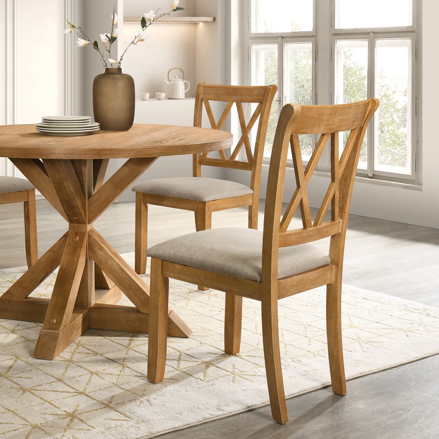 Roundhill Furniture Windvale Cross-Buck Wood 5-Piece Dining Set