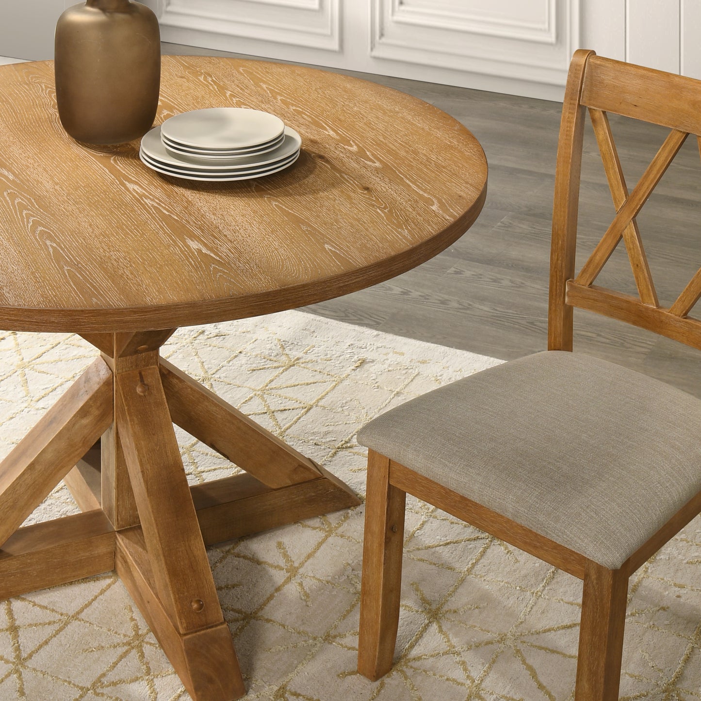 Roundhill Furniture Windvale Cross-Buck Wood 5-Piece Dining Set