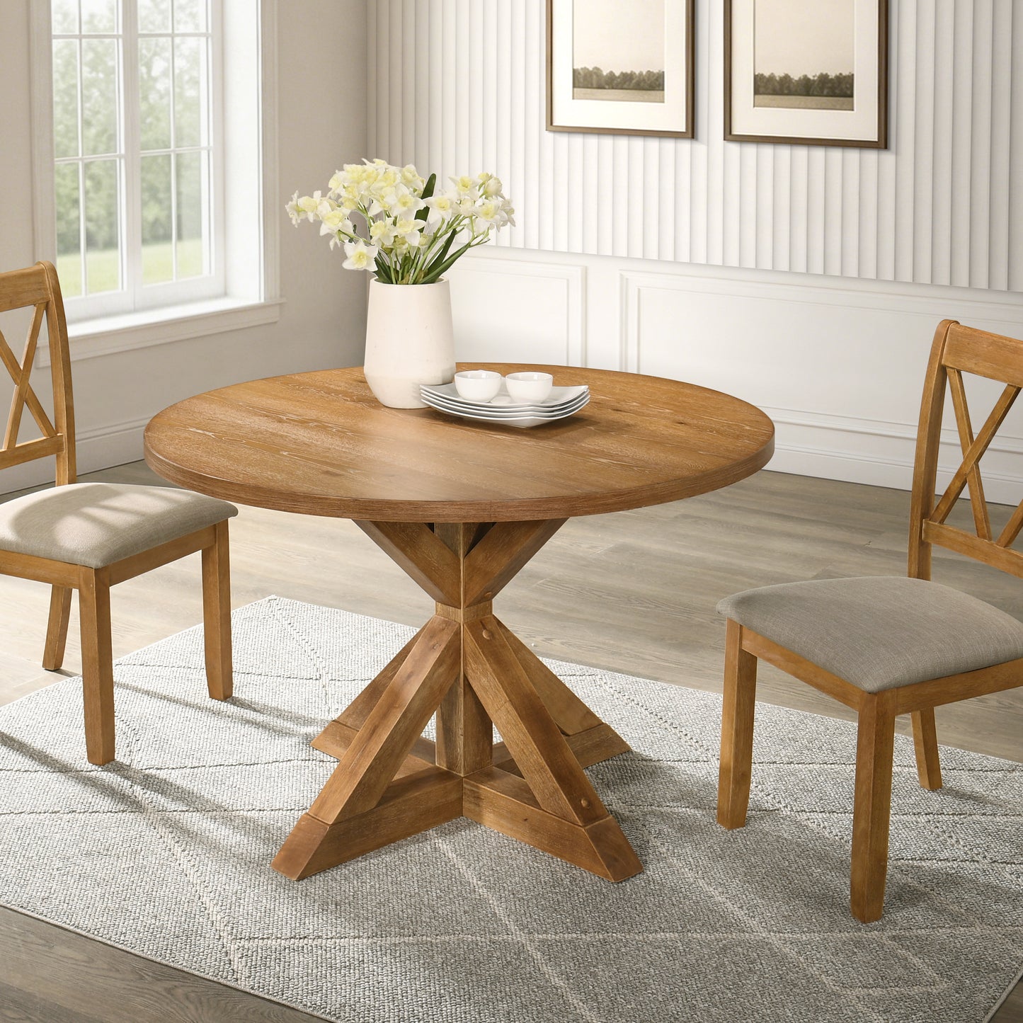 Roundhill Furniture Windvale Cross-Buck Wood 5-Piece Dining Set