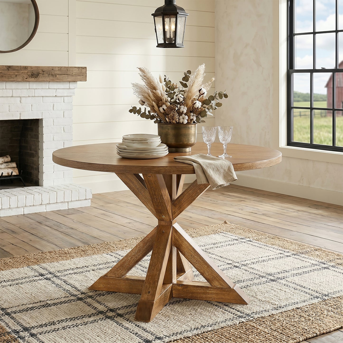 Roundhill Furniture Windvale Cross-Buck Wood 5-Piece Dining Set
