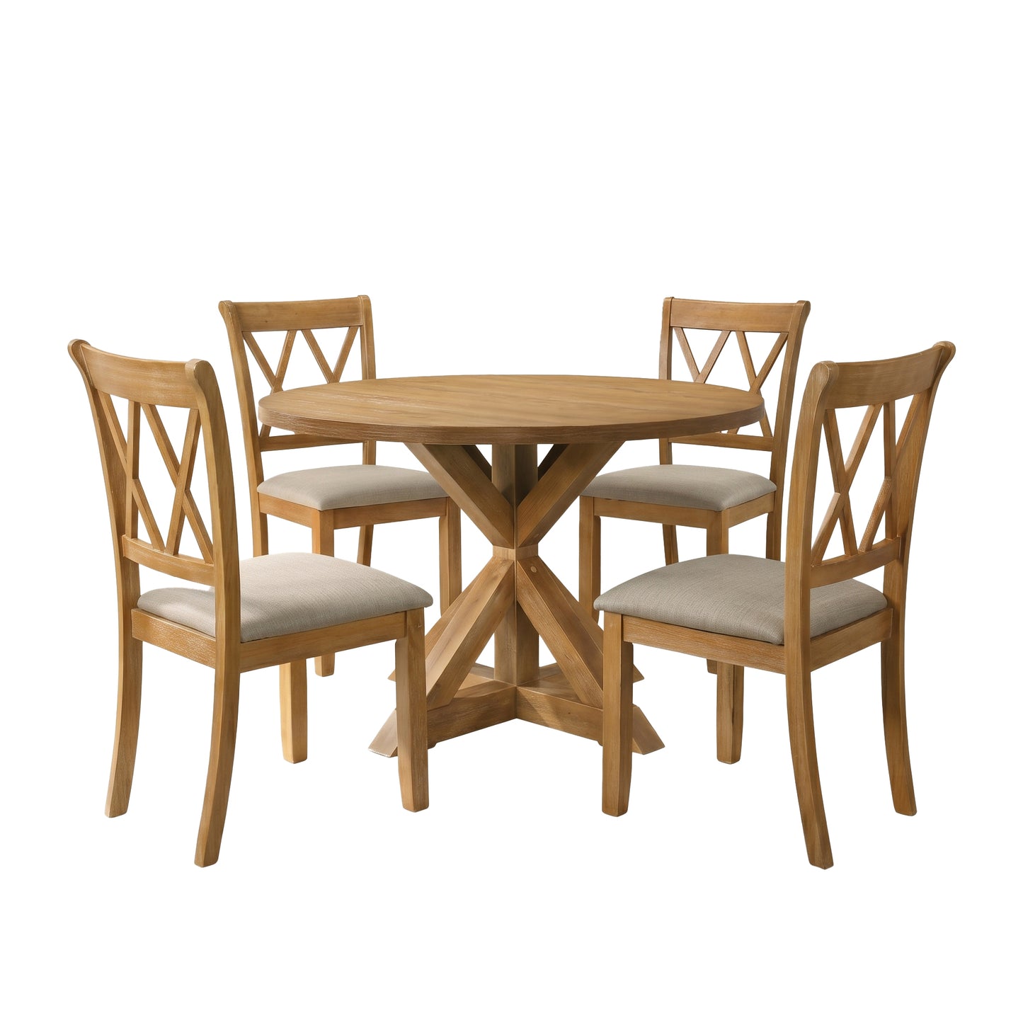 Roundhill Furniture Windvale Cross-Buck Wood 5-Piece Dining Set